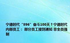 宁德时代“896”奋斗100天？宁德时代内部员工： 部分员工接到通知 非全员强制