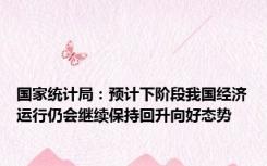 国家统计局：预计下阶段我国经济运行仍会继续保持回升向好态势