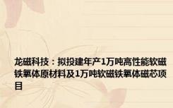 龙磁科技：拟投建年产1万吨高性能软磁铁氧体原材料及1万吨软磁铁氧体磁芯项目