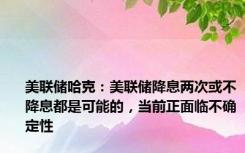 美联储哈克：美联储降息两次或不降息都是可能的，当前正面临不确定性