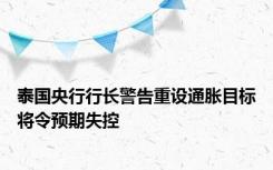 泰国央行行长警告重设通胀目标将令预期失控