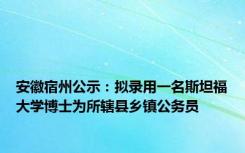 安徽宿州公示：拟录用一名斯坦福大学博士为所辖县乡镇公务员