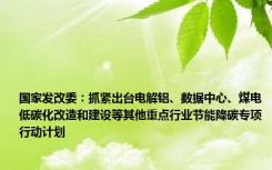 国家发改委：抓紧出台电解铝、数据中心、煤电低碳化改造和建设等其他重点行业节能降碳专项行动计划