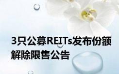 3只公募REITs发布份额解除限售公告