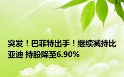 突发！巴菲特出手！继续减持比亚迪 持股降至6.90%