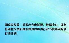 国家发改委：抓紧出台电解铝、数据中心、煤电低碳化改造和建设等其他重点行业节能降碳专项行动计划