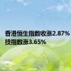 香港恒生指数收涨2.87% 恒生科技指数涨3.65%