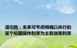 潘功胜：未来可考虑明确以央行的某个短期操作利率为主要政策利率