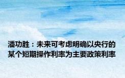 潘功胜：未来可考虑明确以央行的某个短期操作利率为主要政策利率