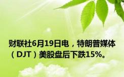 财联社6月19日电，特朗普媒体（DJT）美股盘后下跌15%。