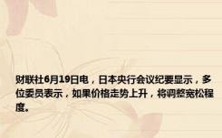 财联社6月19日电，日本央行会议纪要显示，多位委员表示，如果价格走势上升，将调整宽松程度。