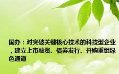 国办：对突破关键核心技术的科技型企业，建立上市融资、债券发行、并购重组绿色通道