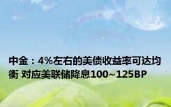 中金：4%左右的美债收益率可达均衡 对应美联储降息100~125BP