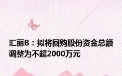 汇丽B：拟将回购股份资金总额调整为不超2000万元