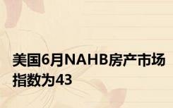 美国6月NAHB房产市场指数为43