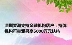 深圳罗湖支持金融机构落户：持牌机构可享受最高5000万元扶持