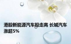 港股新能源汽车股走高 长城汽车涨超5%