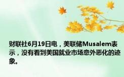 财联社6月19日电，美联储Musalem表示，没有看到美国就业市场意外恶化的迹象。