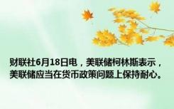 财联社6月18日电，美联储柯林斯表示，美联储应当在货币政策问题上保持耐心。