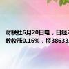 财联社6月20日电，日经225指数收涨0.16%，报38633..02点。