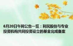 6月20日午间公告一览：利民股份与专业投资机构共同投资设立的基金完成备案