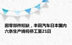 因零部件短缺，丰田汽车日本国内六条生产线将停工至21日