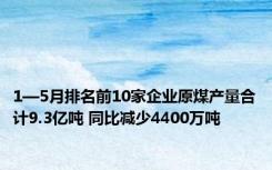 1—5月排名前10家企业原煤产量合计9.3亿吨 同比减少4400万吨