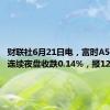 财联社6月21日电，富时A50期指连续夜盘收跌0.14%，报12165点。