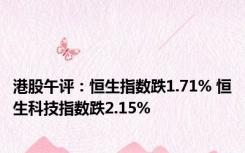 港股午评：恒生指数跌1.71% 恒生科技指数跌2.15%