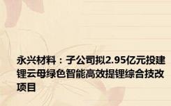 永兴材料：子公司拟2.95亿元投建锂云母绿色智能高效提锂综合技改项目