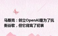 马斯克：创立OpenAI是为了抗衡谷歌，但它背离了初衷