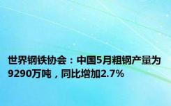 世界钢铁协会：中国5月粗钢产量为9290万吨，同比增加2.7%