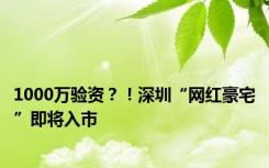 1000万验资？！深圳“网红豪宅”即将入市