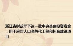 浙江省财政厅下达一批中央基建投资资金，用于应对人口老龄化工程和托育建设项目