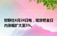 财联社6月24日电，现货钯金日内涨幅扩大至5%。