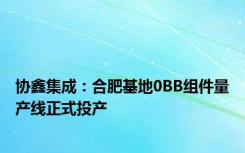 协鑫集成：合肥基地0BB组件量产线正式投产