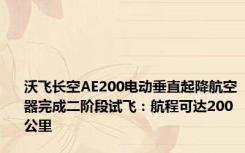 沃飞长空AE200电动垂直起降航空器完成二阶段试飞：航程可达200公里