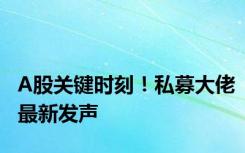 A股关键时刻！私募大佬最新发声