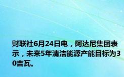 财联社6月24日电，阿达尼集团表示，未来5年清洁能源产能目标为30吉瓦。