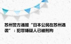 苏州警方通报“日本公民在苏州遇袭”：犯罪嫌疑人已被刑拘