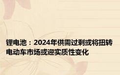 锂电池：2024年供需过剩或将扭转电动车市场或迎实质性变化