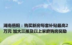 湖南岳阳：购买新房每套补贴最高2万元 加大三孩及以上家庭购房奖励