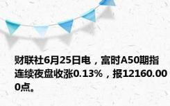 财联社6月25日电，富时A50期指连续夜盘收涨0.13%，报12160.000点。