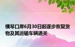 横琴口岸6月30日起逐步恢复货物及其运输车辆通关