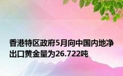 香港特区政府5月向中国内地净出口黄金量为26.722吨