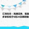 汇绿生态：海通证券、宝盈基金等多家机构于6月24日调研我司