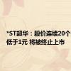 *ST超华：股价连续20个交易日低于1元 将被终止上市