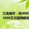 江南高纤：拟4000万元-5000万元回购股份