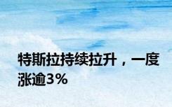 特斯拉持续拉升，一度涨逾3%