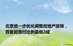 北京进一步优化调整房地产政策，首套房首付比例最低2成